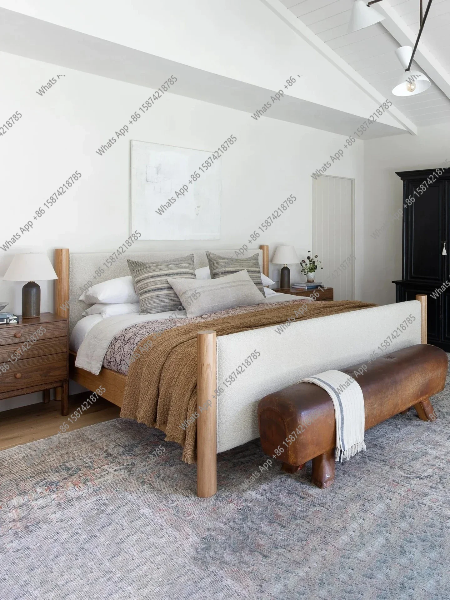 

Кровать из цельного дерева S в американском стиле, главная спальня 1,8 м, свадебная кровать, мебель в натуральном стиле из бревен, изготовленная на заказ двуспальная кровать во французском стиле