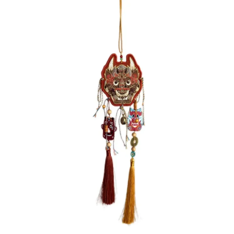 

Multi-purpose Nuo opera mask embroidery pendant Hanfu forbidden antique bag hanging