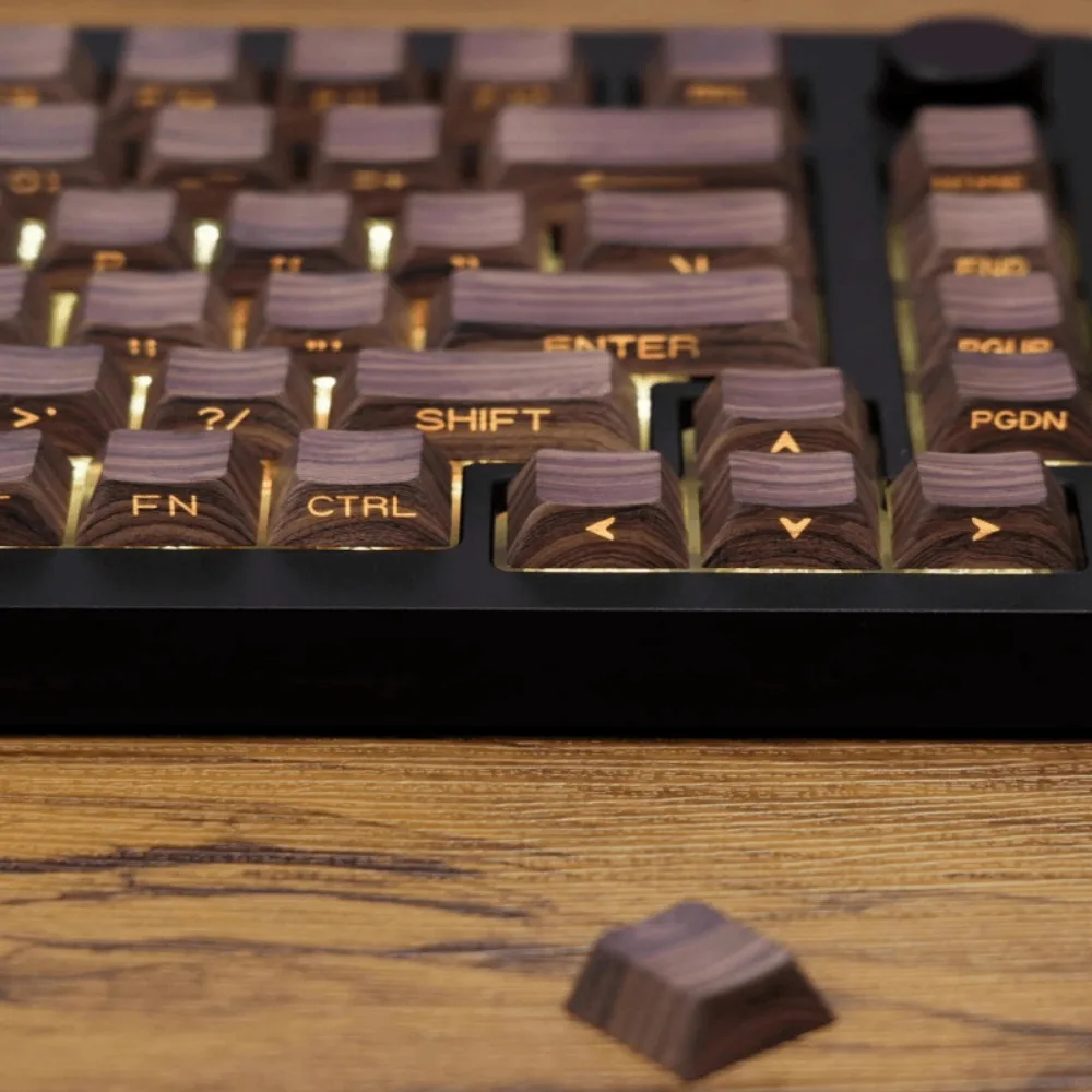 136 Keys Walnut Wood Grain Keycaps Side-word Light Transmission Cherry Height PBT Thermal Sublimation For Mechanical Keyboard