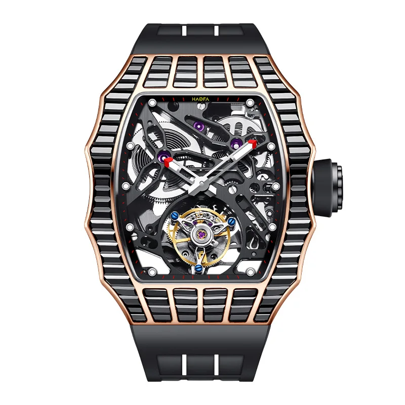 Haofa Fying Tourbillon Mechanical  Luminous Watch for Men Hollowing Luxury Skeleton Stainless Steel Watch Men straight in 2310