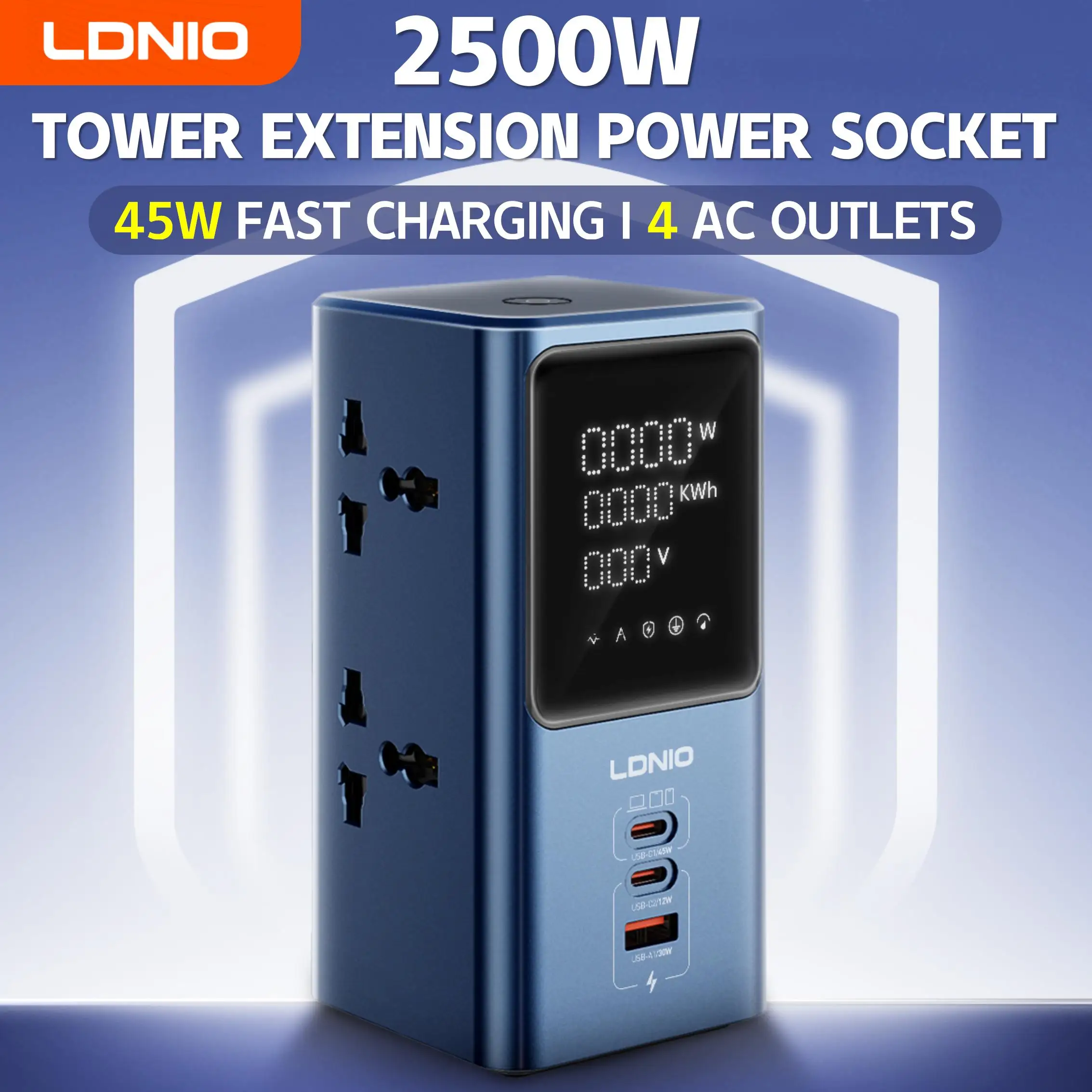 

LDNIO 45W Vertical Tower Power Strip Socket Multi Universal Outlets Extension Cord QC PD USB C Fast Charger Screen UK EU US Plug