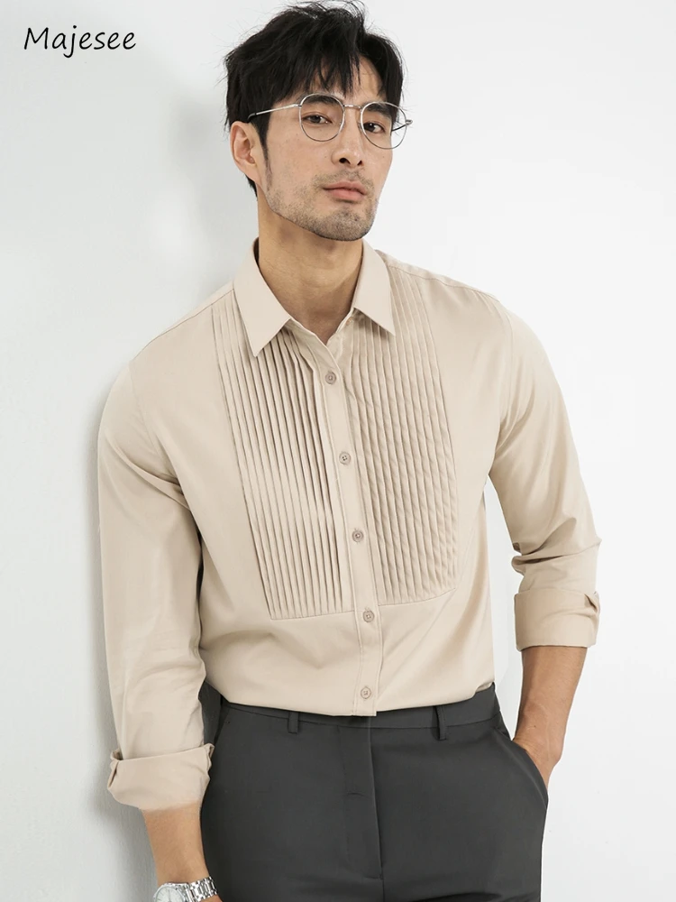

Shirts Men Spring Simple Handsome Korean Style Classic Generous Turn-down Collar Pure Casual Single Breasted Charming Mature New