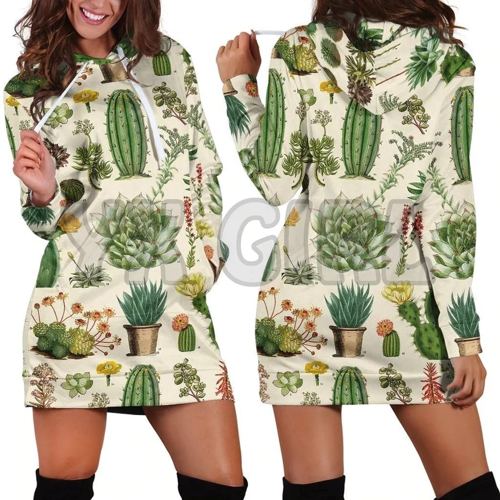 YX GIRL Cacti 3D Printed Hoodie Dress Novelty Hoodies Women Casual Long Sleeve Hooded Pullover Tracksuit