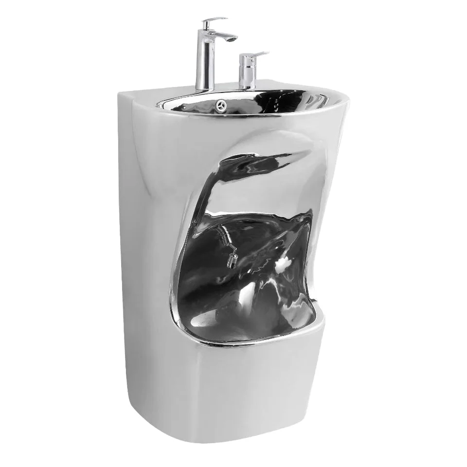 Modern NEOM Ceramic Oval Pedestal Sink Single Hole Faucet Mounted Drainer Footbasin for Bathroom Shower