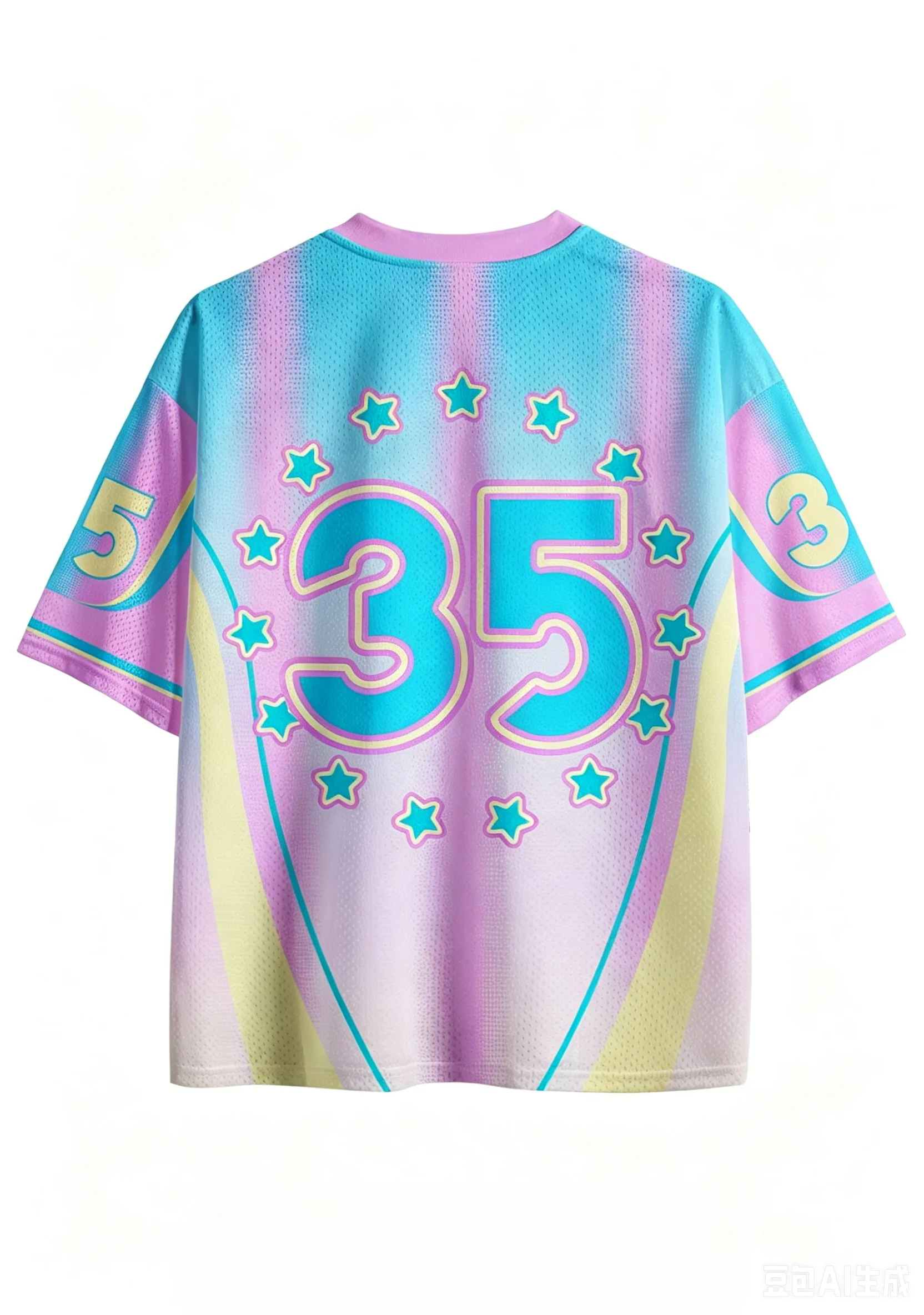2026 Summer Unisex Soccer Jersey Rainbow Unicorn Print Number 35 Pastel Gradient V Neck Tee Kids Adult Family Matching Top