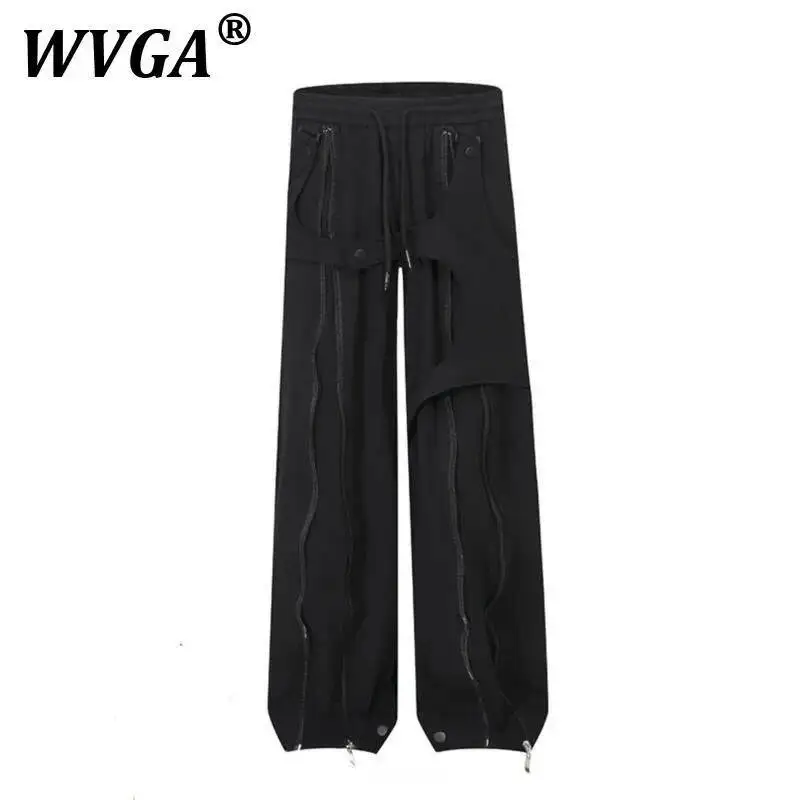 

WVGA Spring Autumn New Man High Street Vintage Lace-Up Design Fashion Straight Multi-Pockets Niche Chic Casual Cargo Pants W9182