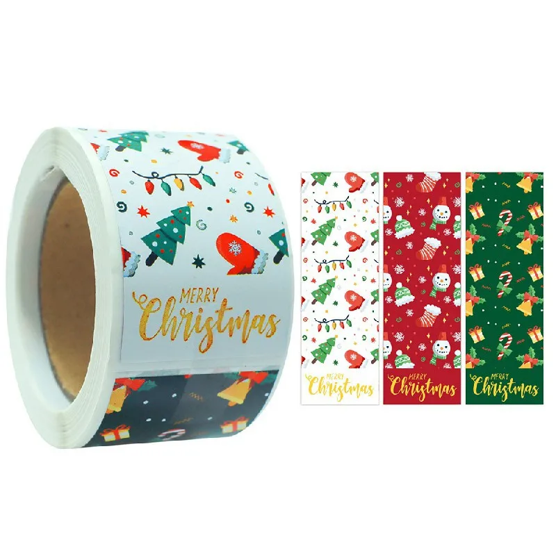 

100pcs/roll Cute Merry Christmas Stickers 3*9cm Christmas Gift Decorative Sealing Stickers Christmas Package Box Sealing Labels