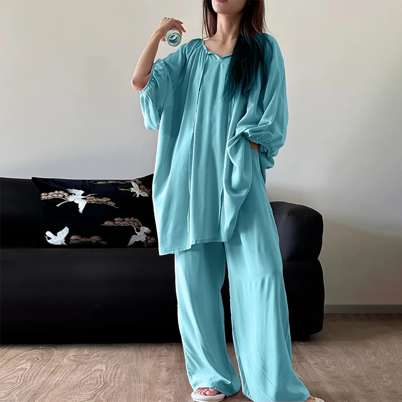 Set completo da casa casual ampio, girocollo da donna primaverile e autunnale, può essere indossato come pigiama in due pezzi