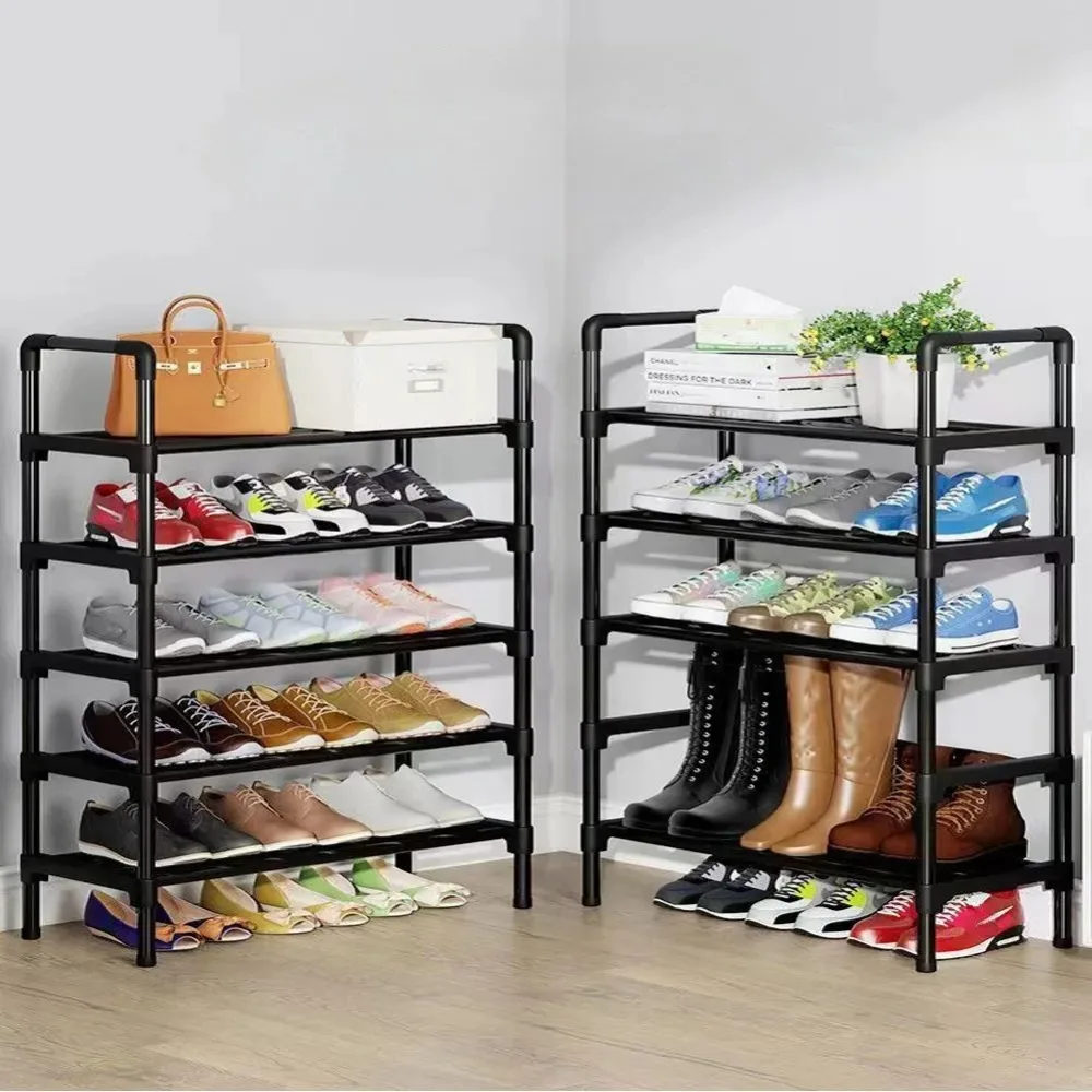 Metal Shoe Rack 8 Tiers Elevated Shoe Shelf For Living Room Space Saving Household Furniture Multi Functional Black Storage Rack