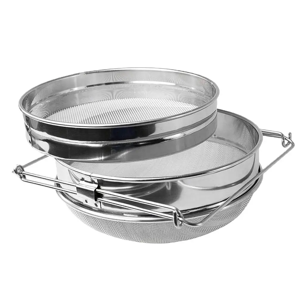 Stainless Steel Double Sieve Honey Strainer Food Filter with Extendable Arms