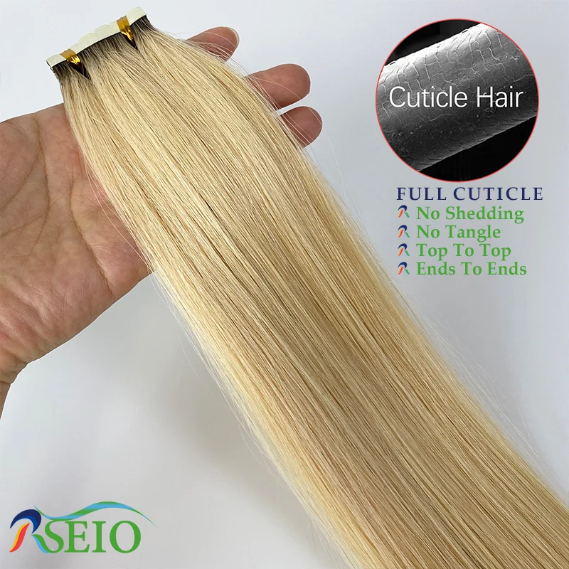 Mini cinta en extensiones de cabello humano, extensión de cabello Natural Real, 16 "-26", negro, marrón, Rubio, cinta Invisible en recto para salón