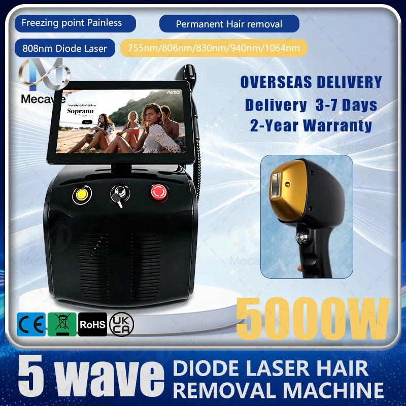 Portable 5 Wavelength Diode Laser Hair Removal Machine 755 808 830 940 1064nm Ice Point FAC Technology HD Touch Screen Salon