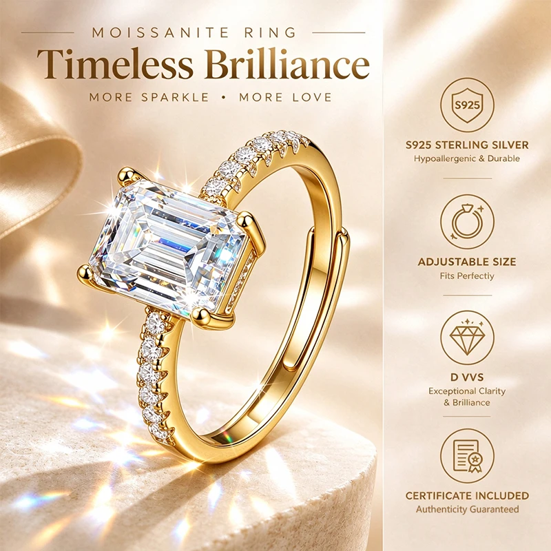 0.5ct 1.0ct 2.0ct Moissanite Ring S925 Silver D Color VVS1 Clarity Radiant Cut Wedding Engagement Rings Fine Jewelry Gift