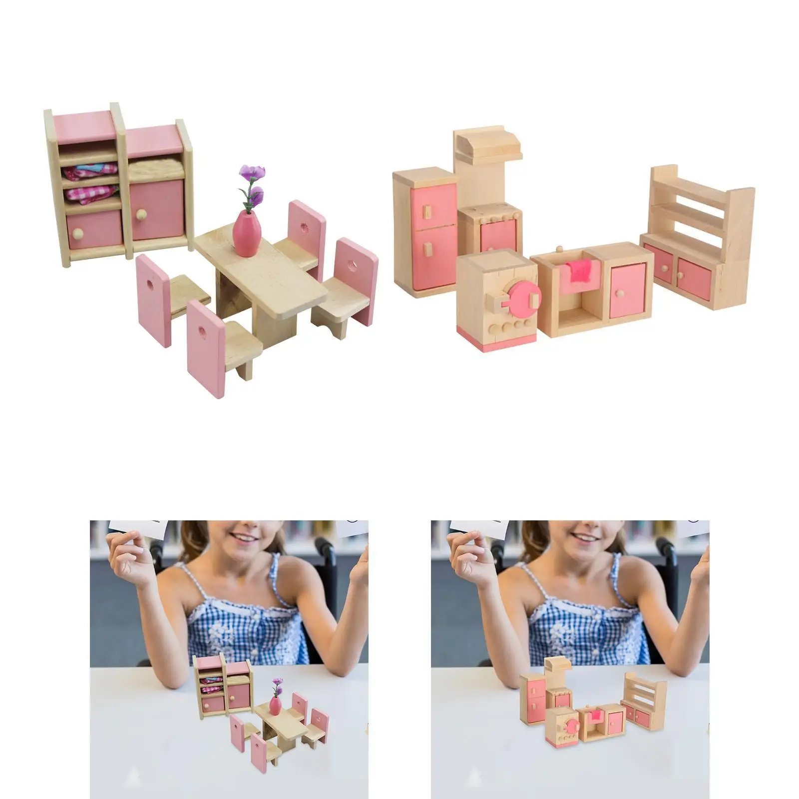 Houten poppenhuismeubelset Klassiek kerstcadeau Ornament DIY Levensscène Rekwisieten Simulatie Hobby Ambachten voor jongens Peuter 3+