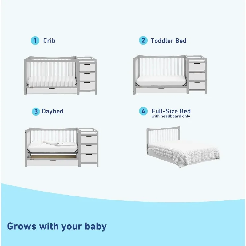 4-In-1 Convertible Crib & Changer With Drawer, Crib And Changing-Table Combo, Converts To Toddler Bed, Full-Size Bed