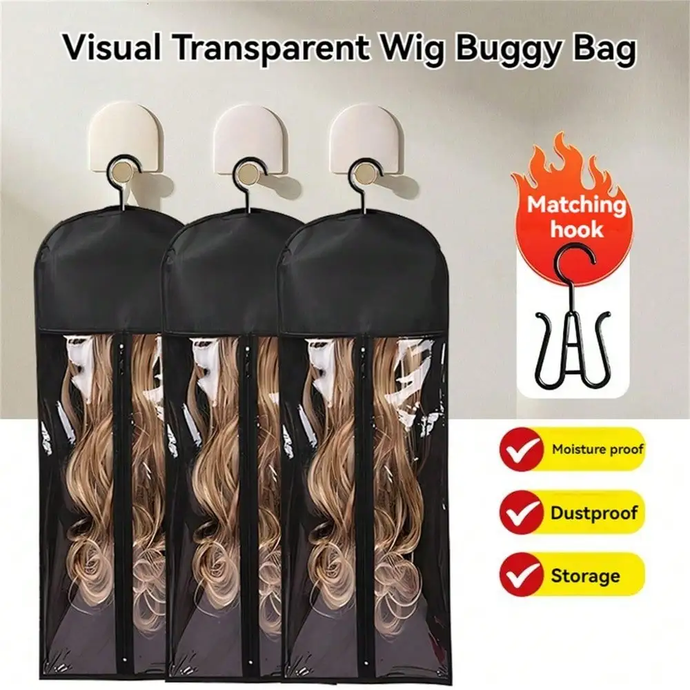 2PCS Hanger Hair Extension Holder, Wig Bag, Wig Storage for Multiple Wigs Holder, Hair Extension Holder sure , Black sac