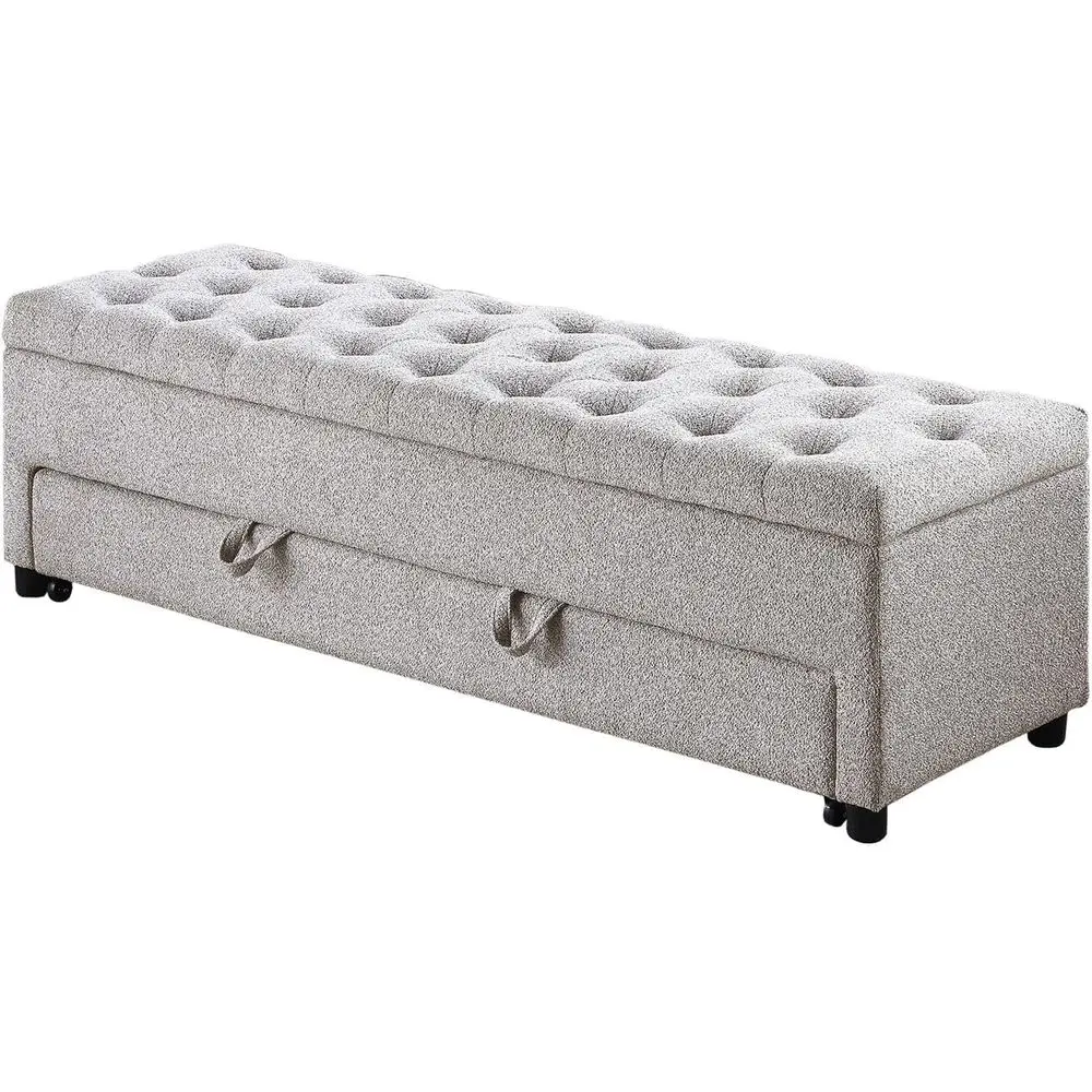 60 Upholstered Storage Bench for King Bed, Large Ottoman, Window Seat, Living Room, Entryway, Beige