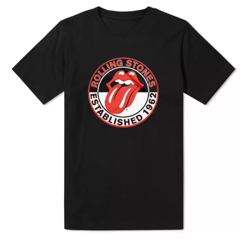 

2025 New Summer European and American Rock Punk Rolling Stone T-Shirt Summer Cotton Crew Neck Short Sleeve Fashion Men's T-Shirt