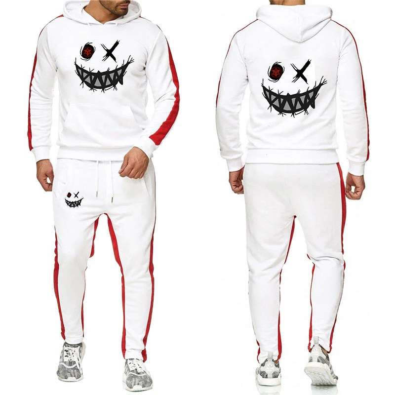 2025 ربيع الخريف الرجال الشيطان الوجه HAHAHA الطباعة الجديدة بلون مجموعة موضة هوديس السراويل الطويلة عادية عداء ببطء رياضية