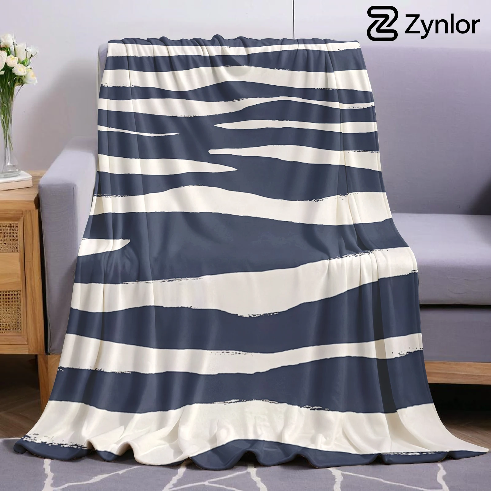 Hand Drawn Zebra Stripe Lightweight Microfiber Soft Christmas Fleece Blanket Warm Cozy Throw for Sofa Office Travel All Season