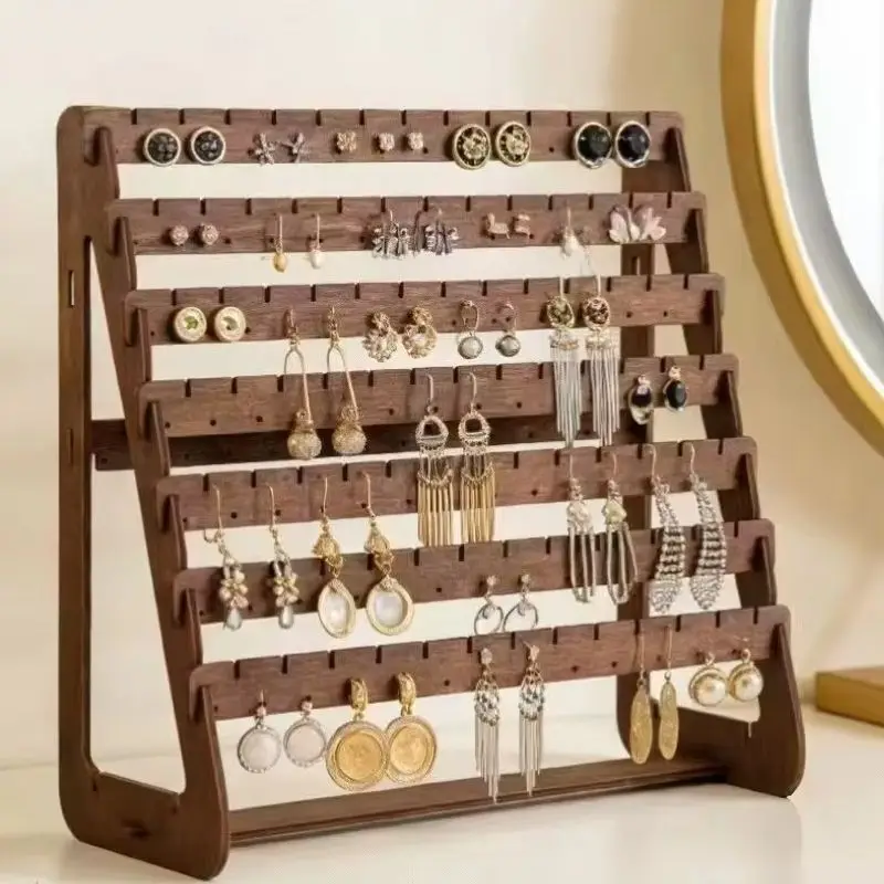 Earring Display Stand Jewelry Storage Organizer Wooden Large Capacity Jewelry Storage Rack for Dresser Vanity Table Shop Selling