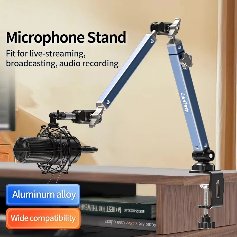 Aluminum Alloy Microphone Stand Desktop Clamp 360 Adjustable Boom Arm Studio Mic Holder