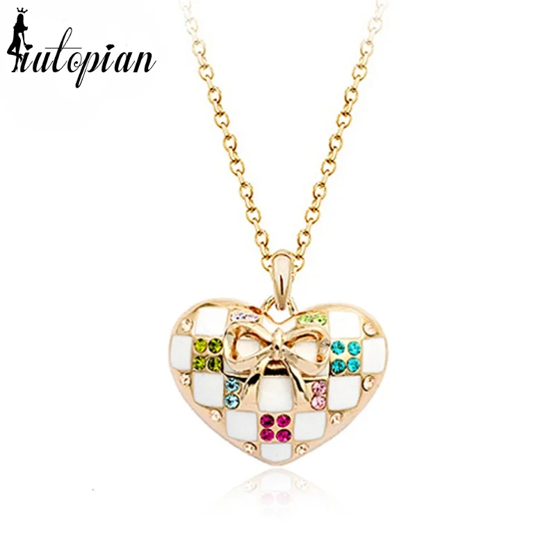 Iutopian Fashion Heart Pendant Necklace Colar Gift For Her Bow With Austrian Crystal Stellux  #RG75790