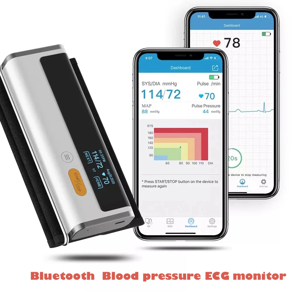 

Bluetooth Blood Pressure Monitor Wireless With ECG Function Automatic Digital BP Machine Heart Rate Pulse EKG Support USB Charge