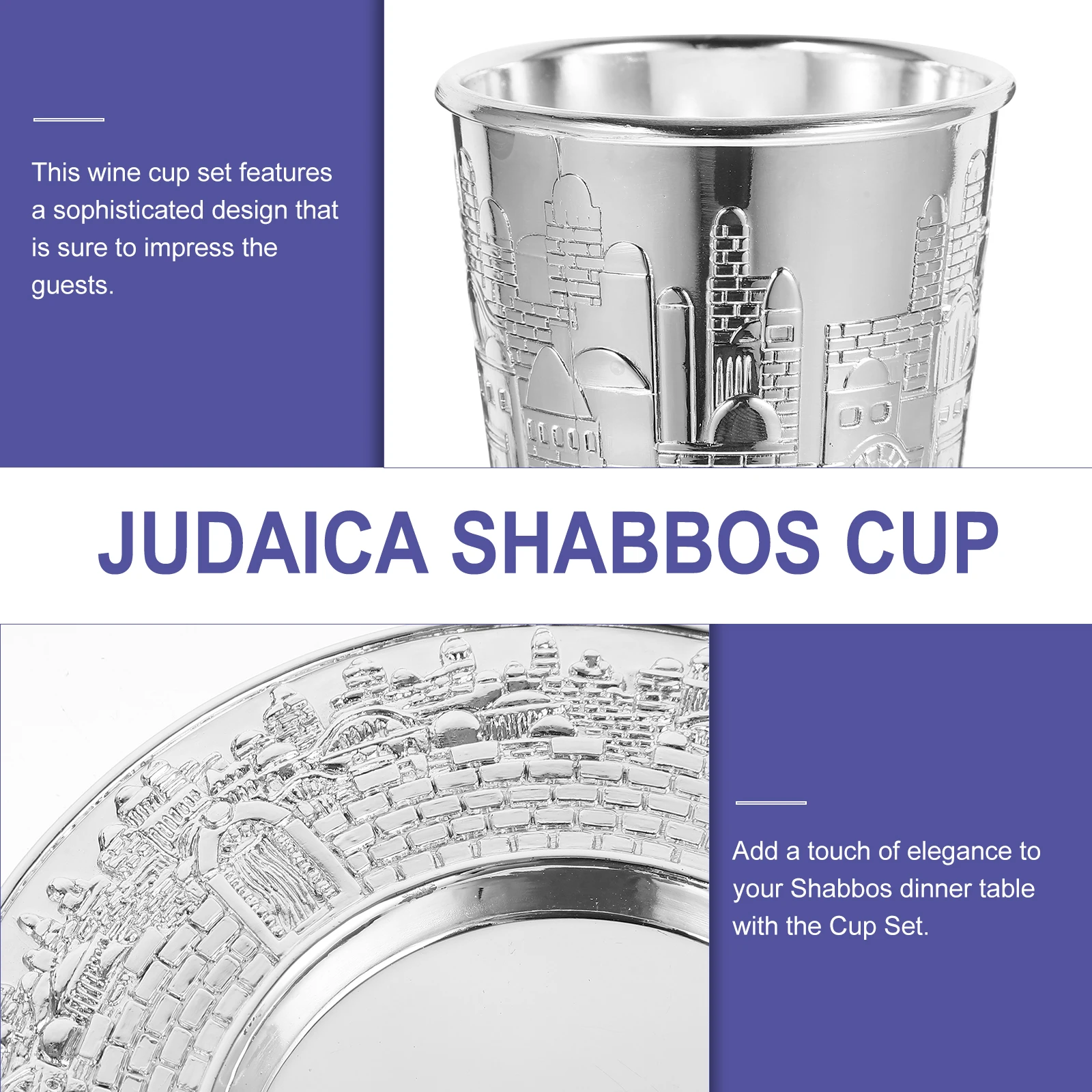 

1Set Wine Cup Set Ornate Carved Silver Plated Kiddush Cup for Passover Shabbat Havdalah Ceremony Festival Judaica Decoration