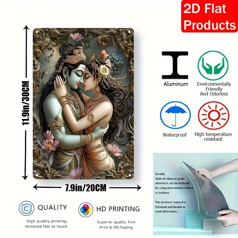 Romantic Love Story of Shiva & Parvati, Square Aluminum Sign for Home, Bar, Kitchen Decor, Versatile Wall Art, Pre-Drilled Holes