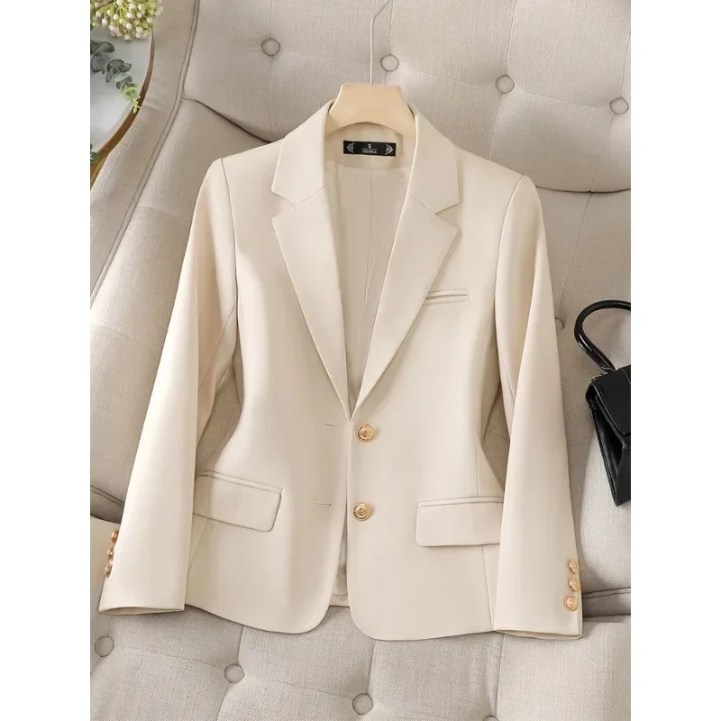 Blazer feminino para trabalho de escritório, jaqueta feminina, manga comprida, azul, damasco, café, casaco feminino justo, outono, inverno