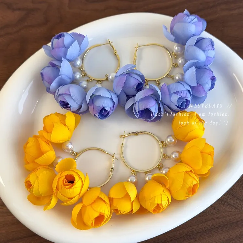 Resin Pearl Flower Bud Tassel Earrings for Women Elegant Light Luxury 2026 New Vacation Style Chic Unique Daily Wear Gift