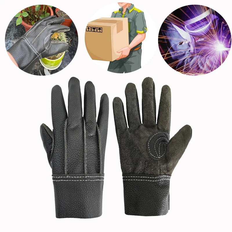 Leather Work Hand Protection Gloves Flexible Comfortable FlameRetardant Stab-proof Wear-resistant WeldingHandlingGardening Glove