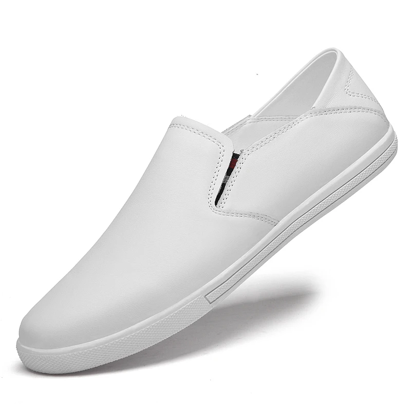 Mocasines blancos de marca de lujo para hombre, zapatos de cuero genuino, cómodos, transpirables, informales, a la moda, otoño