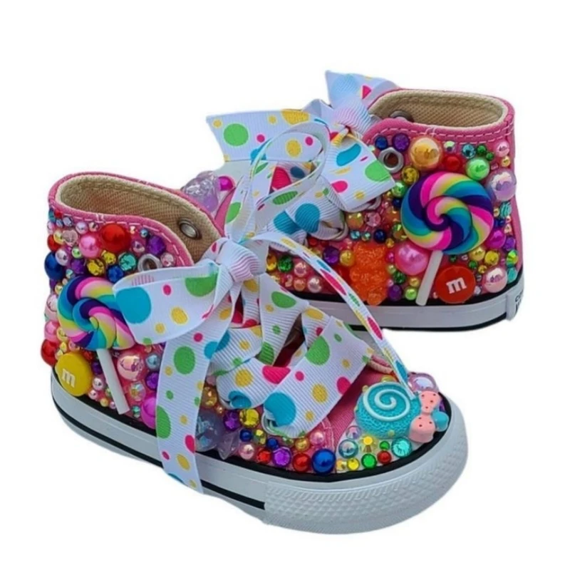 Dollbling Chritsmas Gift Junior Young Boys and Girls' Candyland Canvas Shoes Brand Lollipop Purim Holiday Jojo Siwa Bling Shoes