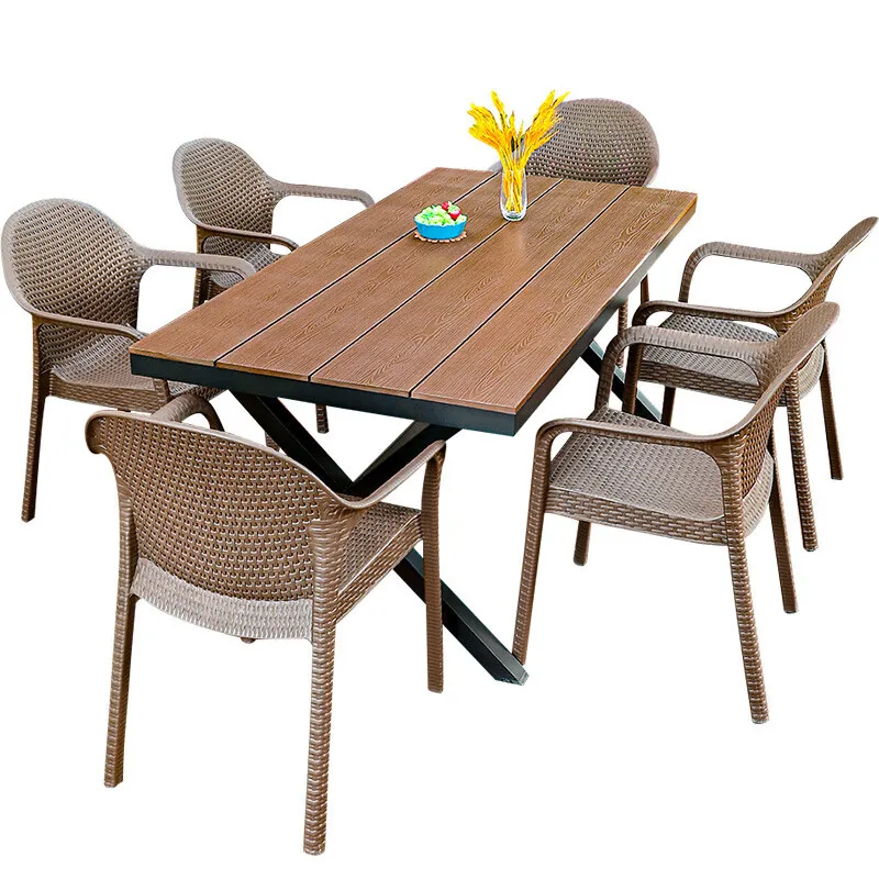 tables and chairs Garden imitation rattan waterproof and moisture-proof outdoor leisure terrace plastic wood tables and chairs