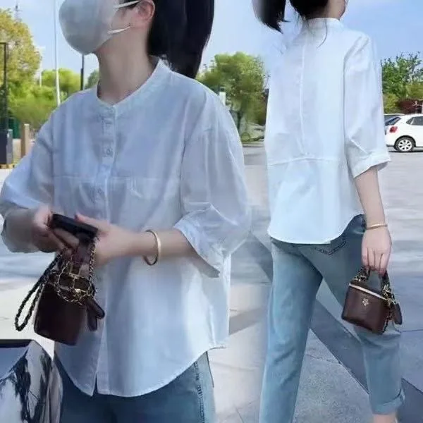 

plus Size Casual Shirt Women's Turn-down Collar Top Female Commute Style Princess Sleeve Regular Length Summer New Arrival