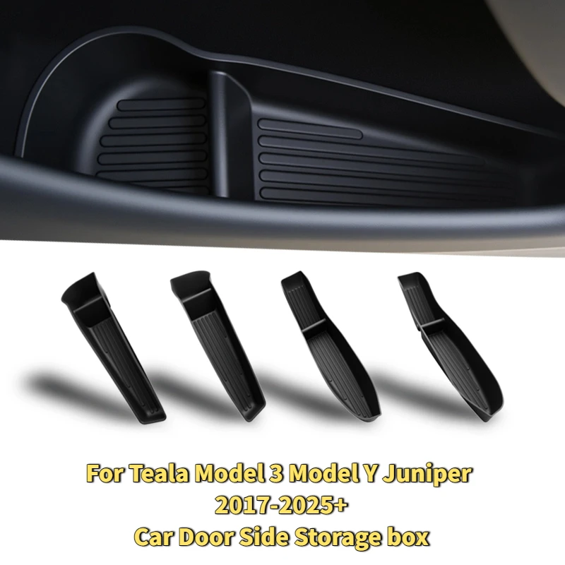 

Ящик для хранения дверей для Tesla Model Y Juniper Model 3 2017-2025 + автомобильные аксессуары, передняя и задняя дверная боковая ручка, лоток-органайзер