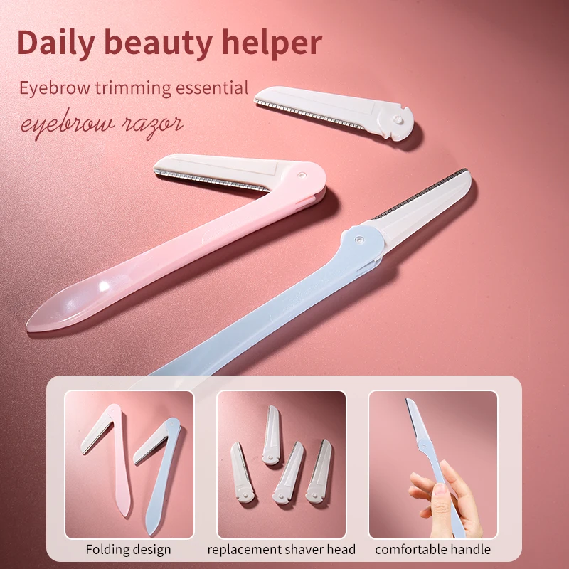 1 個追加 2 つの刃を追加メイクアップツール眉毛トリマーかみそり折りたたみ式トリミングナイフ保護カバー付き初心者にも安全