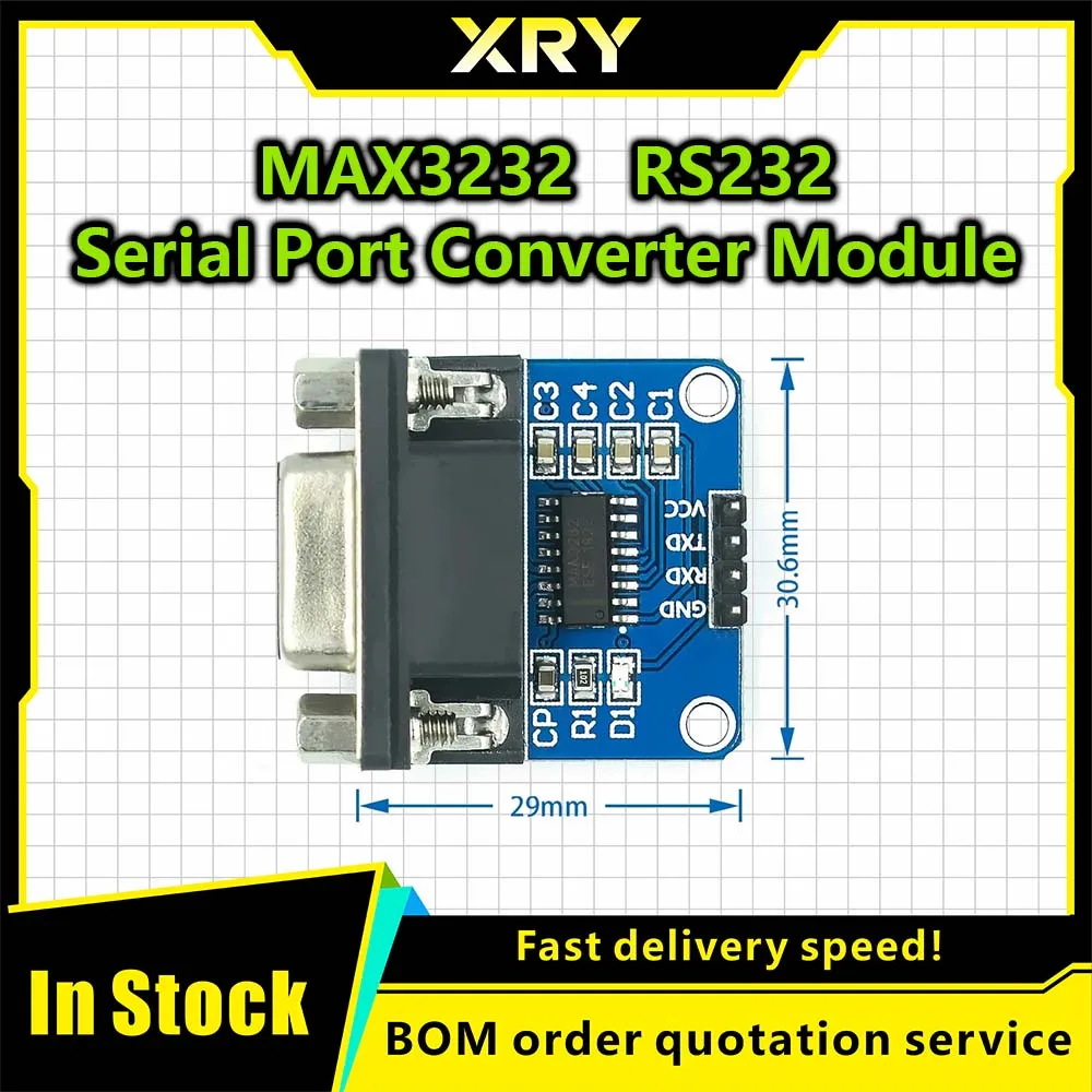 XRY MAX3232 RS232 to TTL Serial Port Converter Module TX RX VCC GND Female DB9 Connector 3.3V-5.5V MAX232 Flashing Board