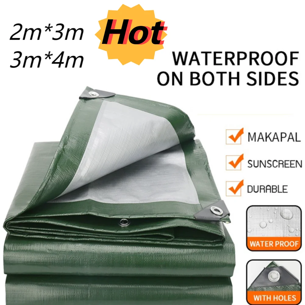 Large Tarpaulin Waterproof Heavy Duty Tarp Rain Cover 2*3m 3*4m Reinforced Multipurpose Outdoor Garden Backyard Awning Canopy 