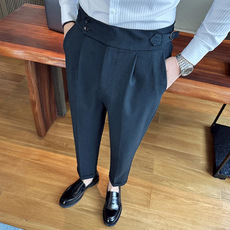 

High Sense Naples Men Business High-waisted Formal Wear Pants New Men Banquet Wedding Dress Pants Men Slim Casual Dress Pants