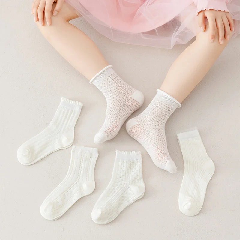 

5Pairs/set Children's Mesh Socks For Girls Spring Summer Thin Breathable Girl Socks Sweet Fashion White Princess Lace Sock New