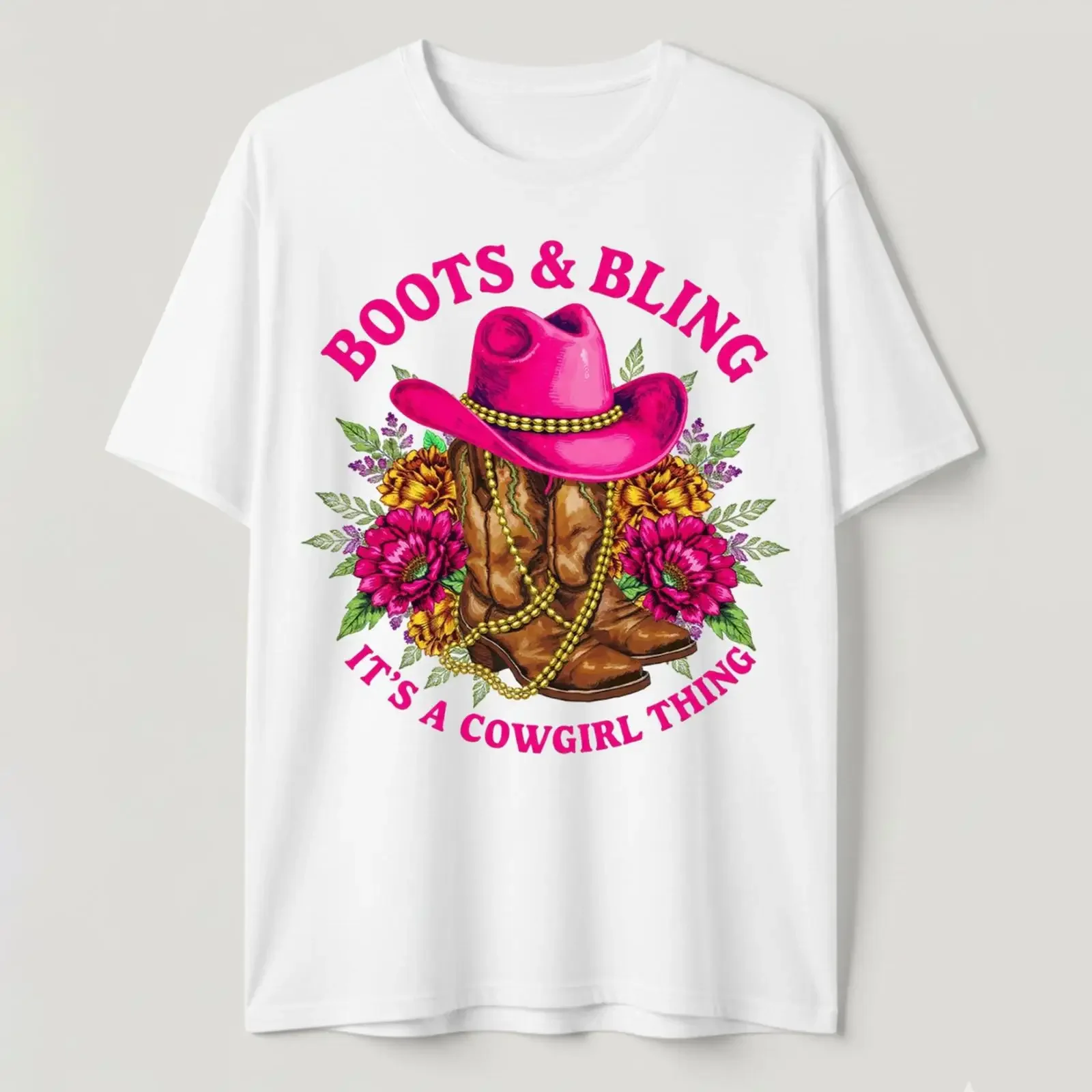 Boots And Bling It's A Cowgirl Thing T Shirt Pink Cowboy Hat Western Country vintage Washed fashion Stylish graphic Slightly