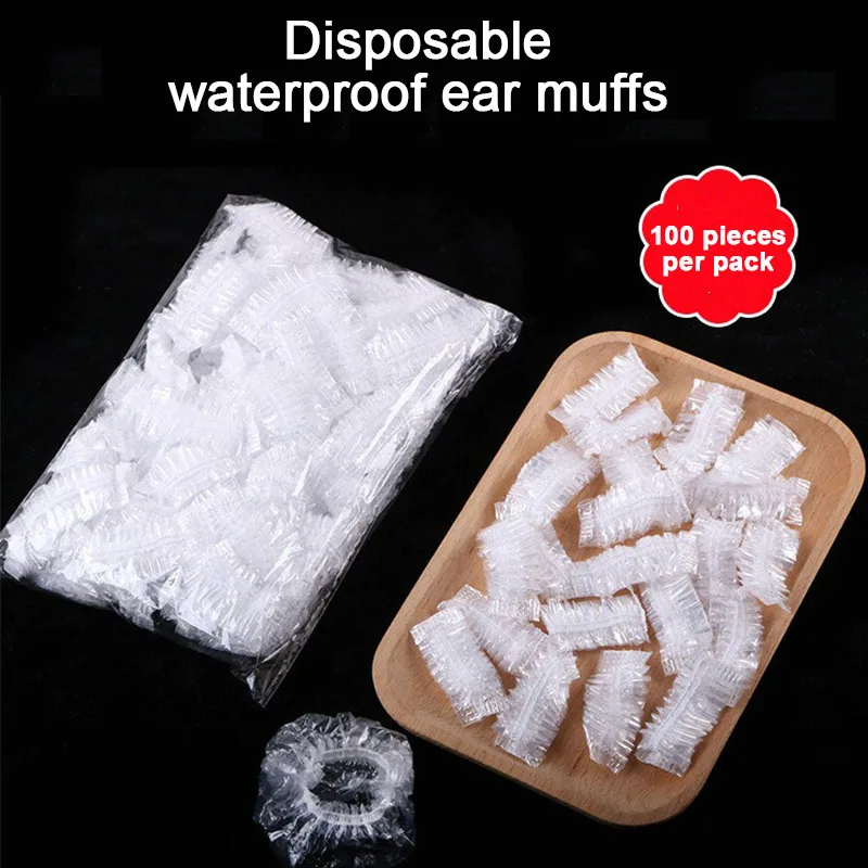 

100PCS Disposable Hair Earmuff Dye Elastic Transparent Shower Hair Dye Protection Tool Shield Waterproof Plastic Earpack ZXPJ04