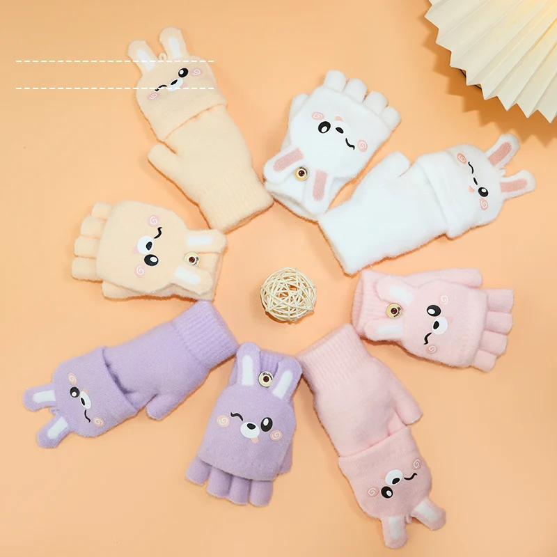 

Baby Gloves for Autumn and Winter, Boys' Warm Knitted Half-Finger Gloves with Flip Cover, Cute Dual-Use for Girls and Children