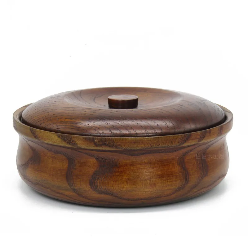Solid Wood Mahogany with Cover Wooden Spring Cake Bowls Flat Bottomed Tableware Food Containe Round Tray Melon Basin Fruit Plate