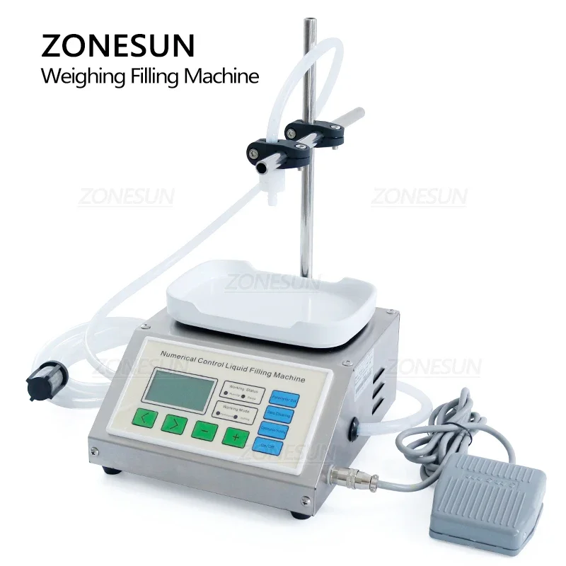 ZONESUN ZS-DP611W Semi automatic Liquid Weighing Filling Machine Single Head Beverage Water Bottle Essential Oil Perfume Filler