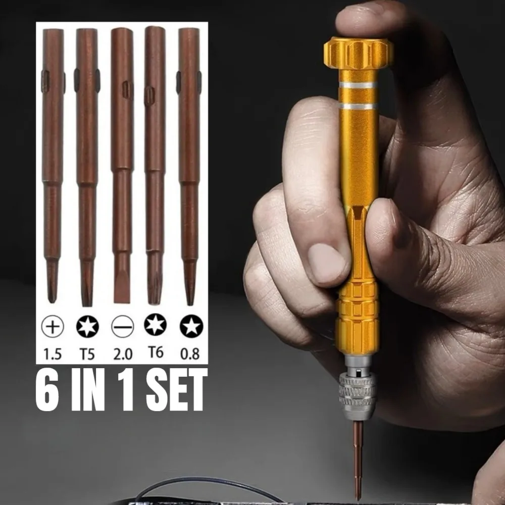 Precision Screwdriver Set 6 in 1 Phillips Torx Hexagonal Flat Head Magnetic Screwdriver Head for iPhone PC Watch Camera Glasses