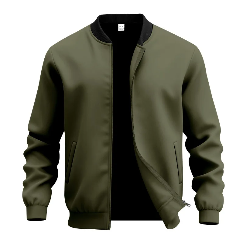 Retro Men's Simple Zipper Baseball Jersey Cardigan Solid Color Stand-up Collar Jacket Men's